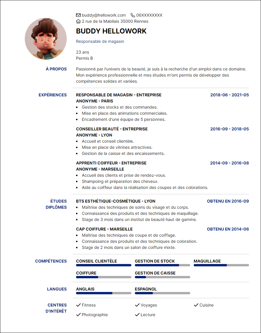 Modèle CV Beauté Exemple CV Beauté