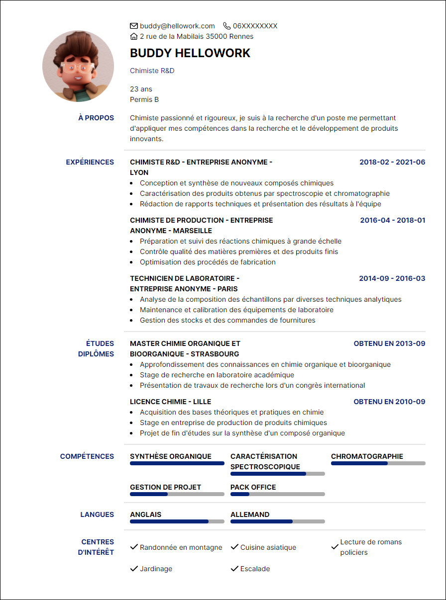 Modèle CV Chimie Exemple CV Chimie