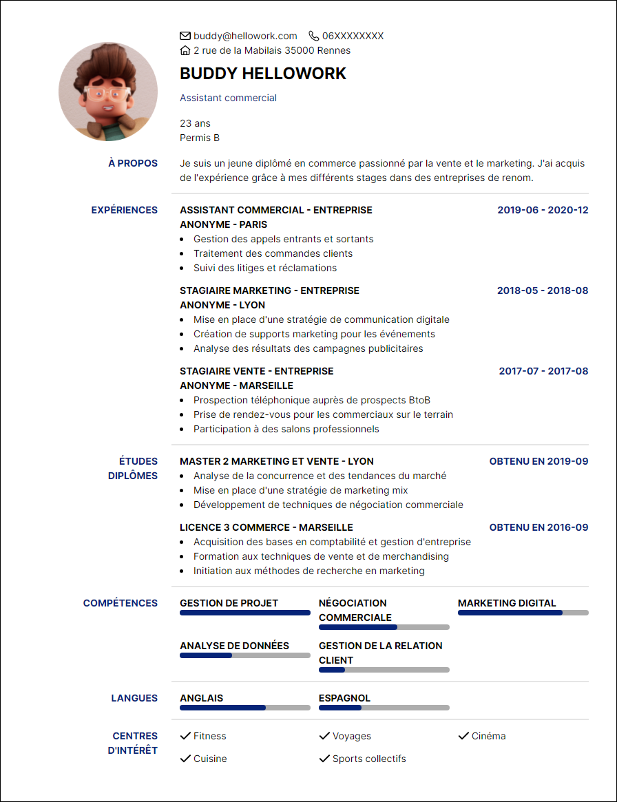 Modèle CV Commerce Exemple CV Commerce