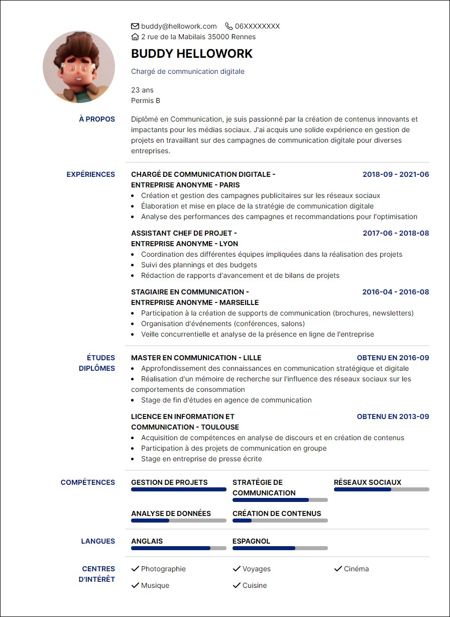 Modèle CV Communication Exemple CV Communication