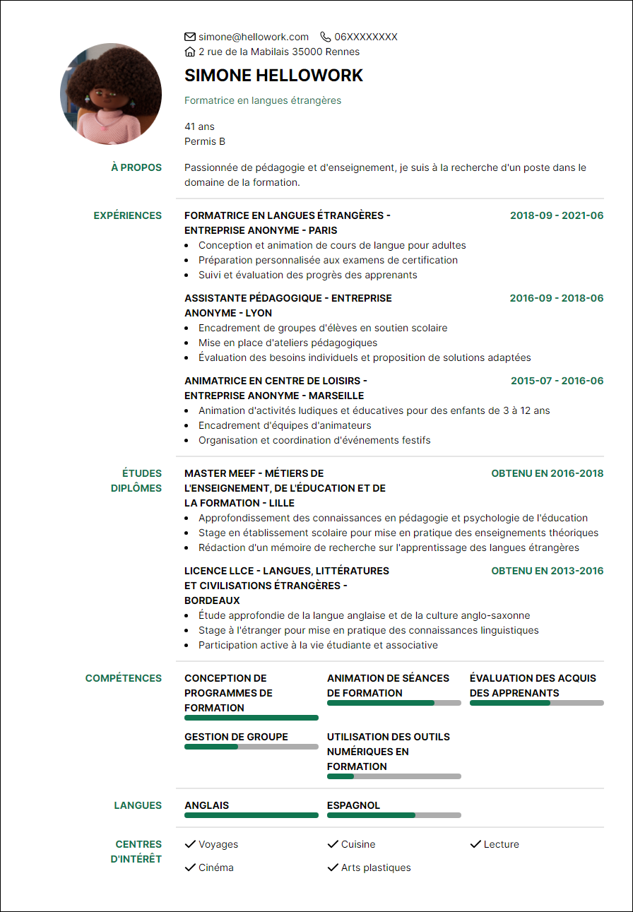 Modèle CV Formation Exemple CV Formation