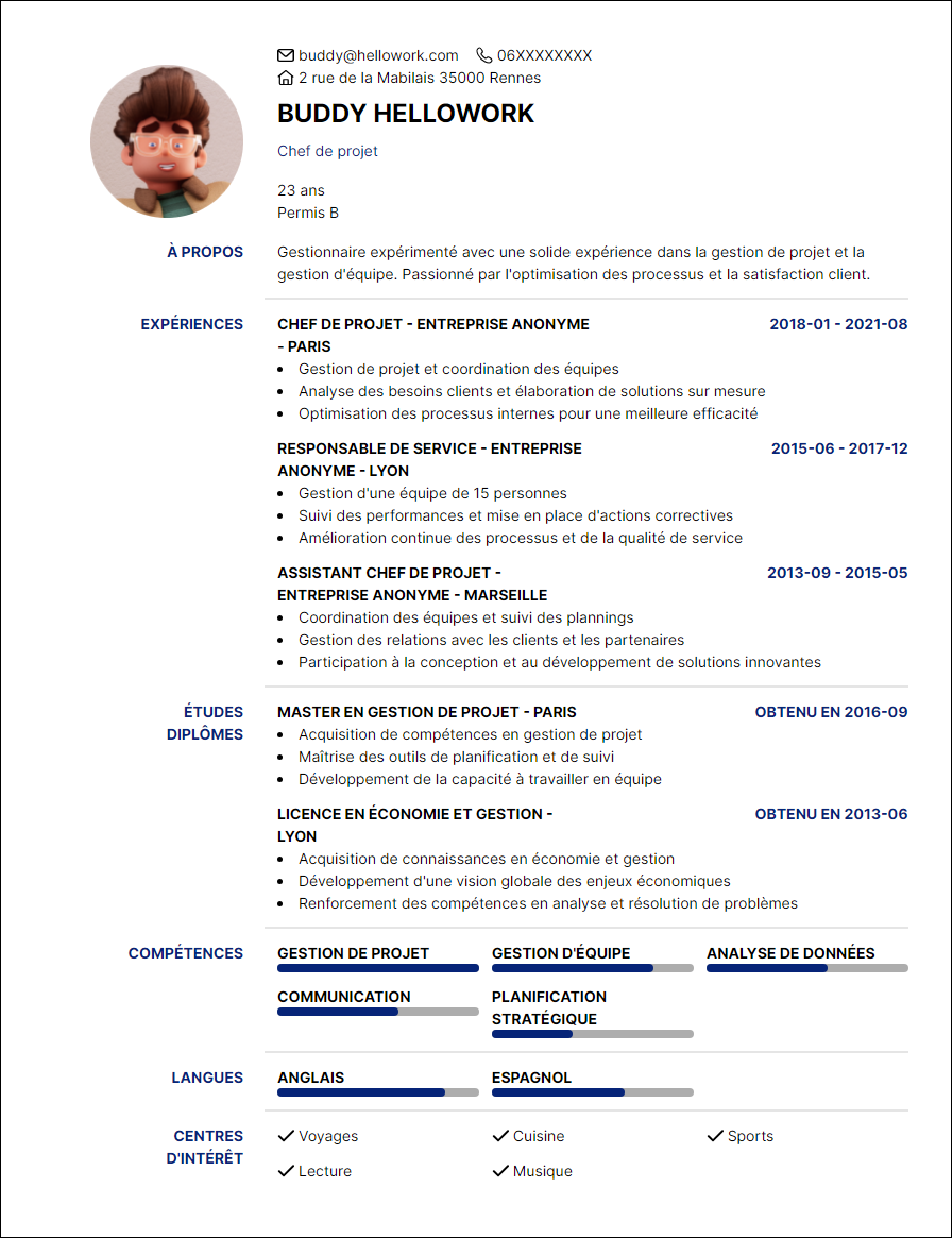 Modèle CV Gestion Exemple CV Gestion