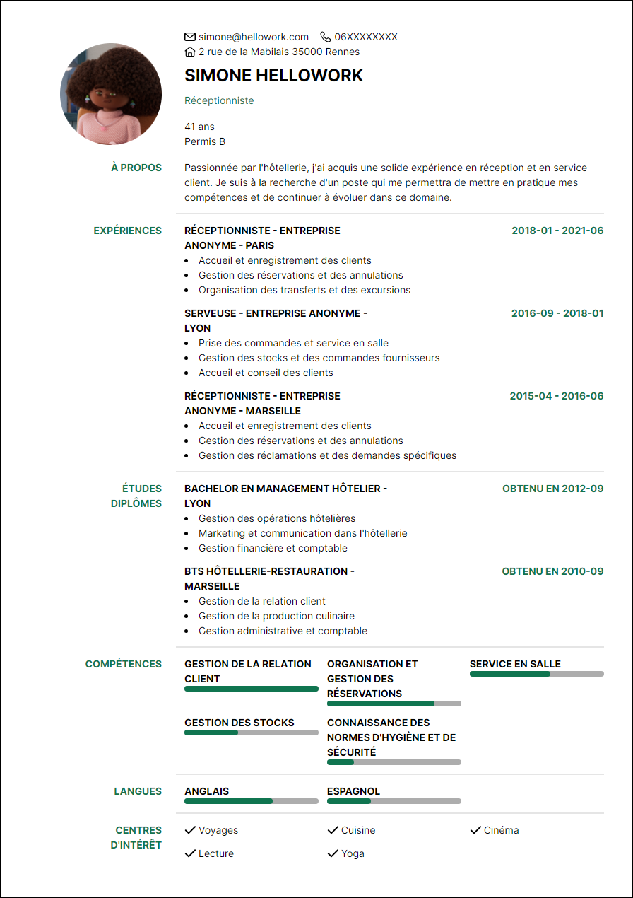 Modèle CV Hotellerie Exemple CV Hotellerie