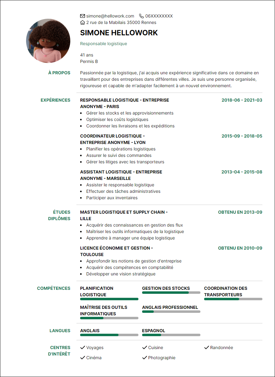 Modèle CV Logistique Exemple CV Logistique