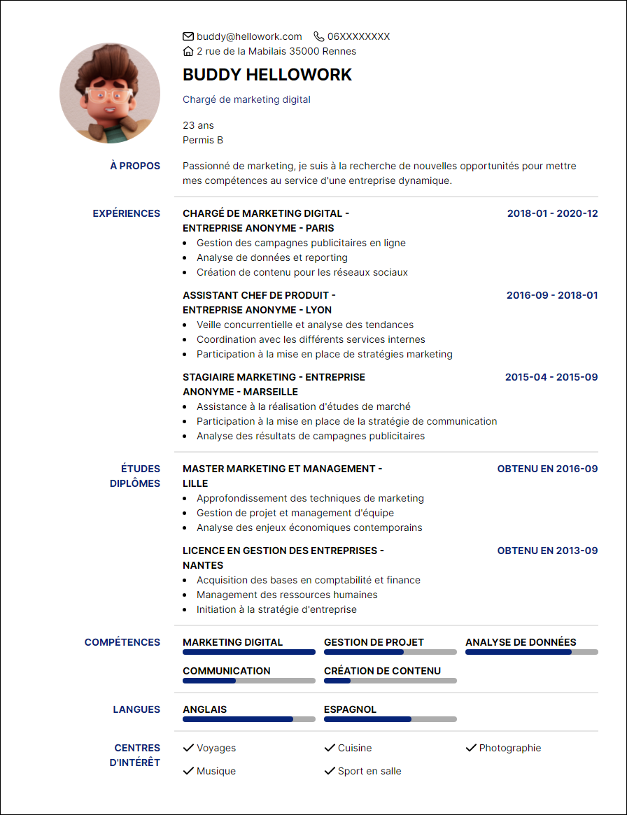 Modèle CV Marketing Exemple CV Marketing