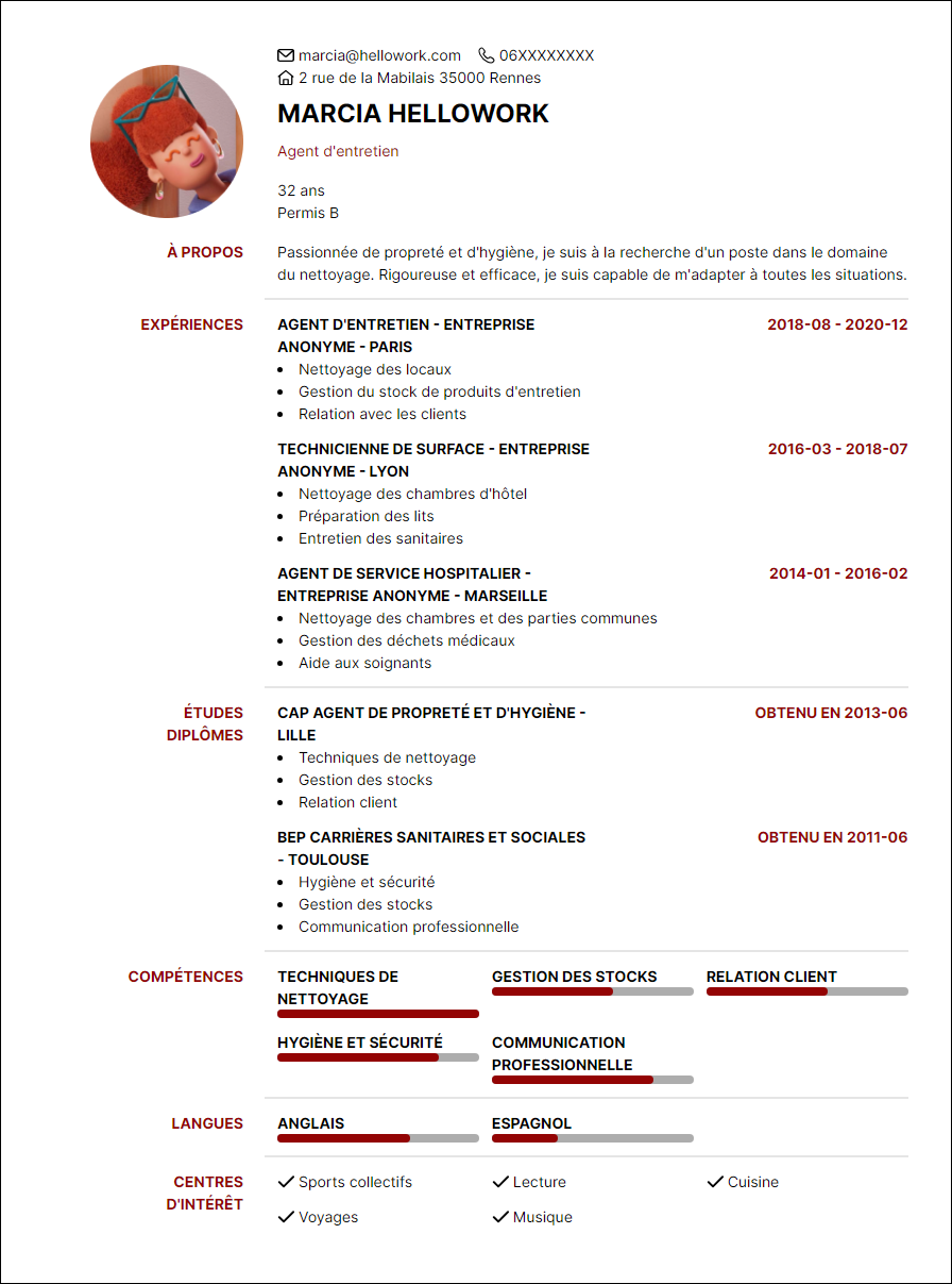 Modèle CV Nettoyage Exemple CV Nettoyage