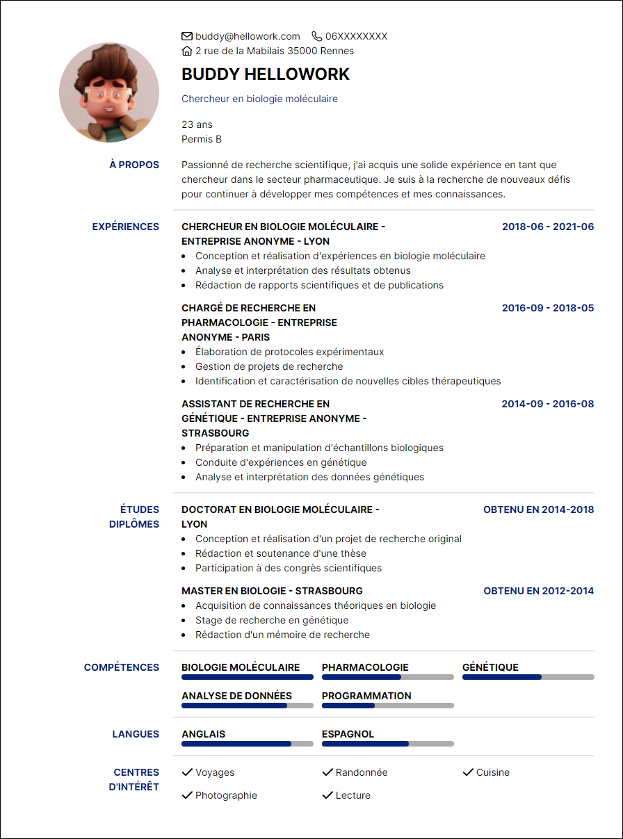 Modèle CV Recherche Exemple CV Recherche