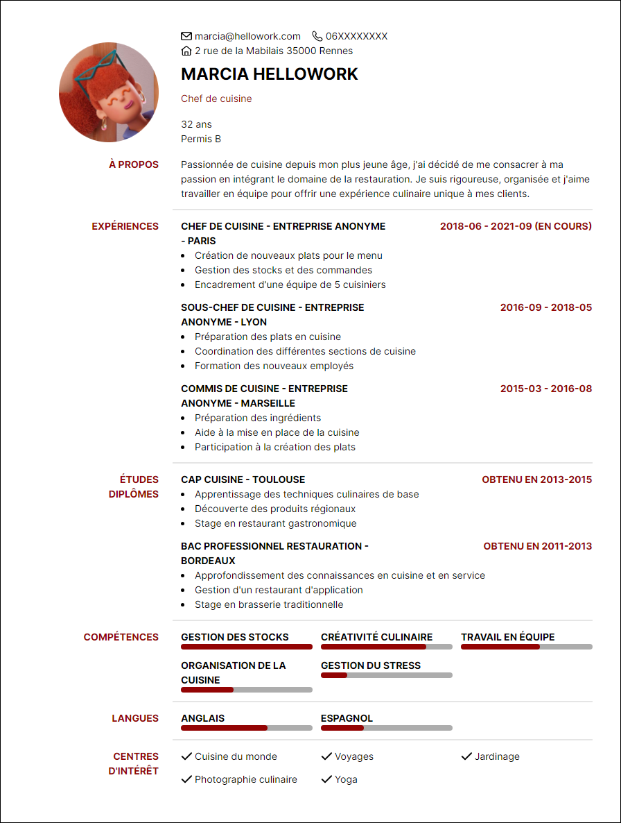 Modèle CV Restauration Exemple CV Restauration