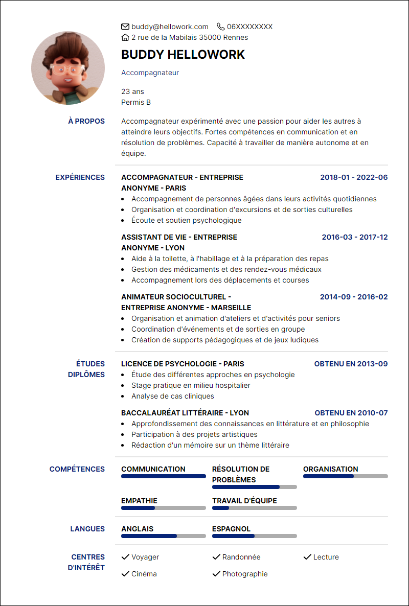 Modèle CV Accompagnateur Exemple CV Accompagnateur