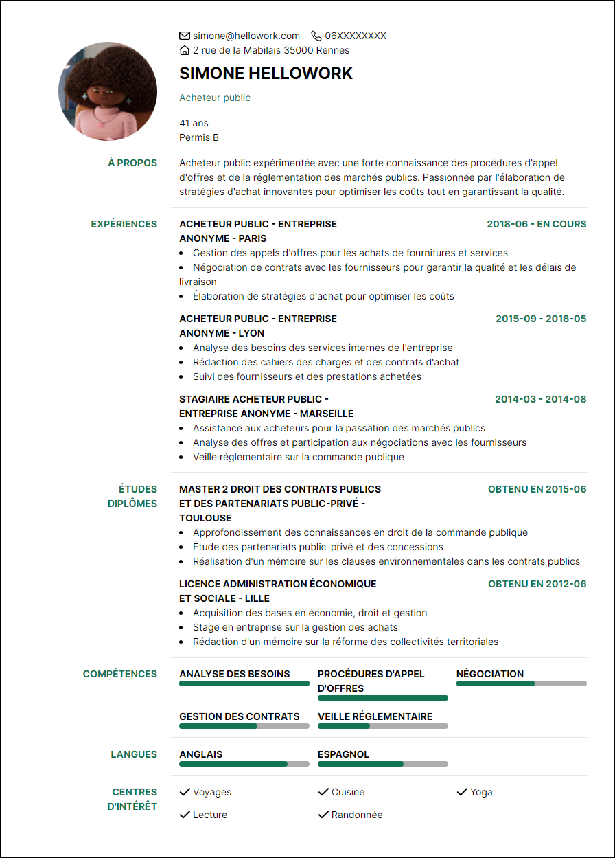 Modèle CV Acheteur public Exemple CV Acheteur public
