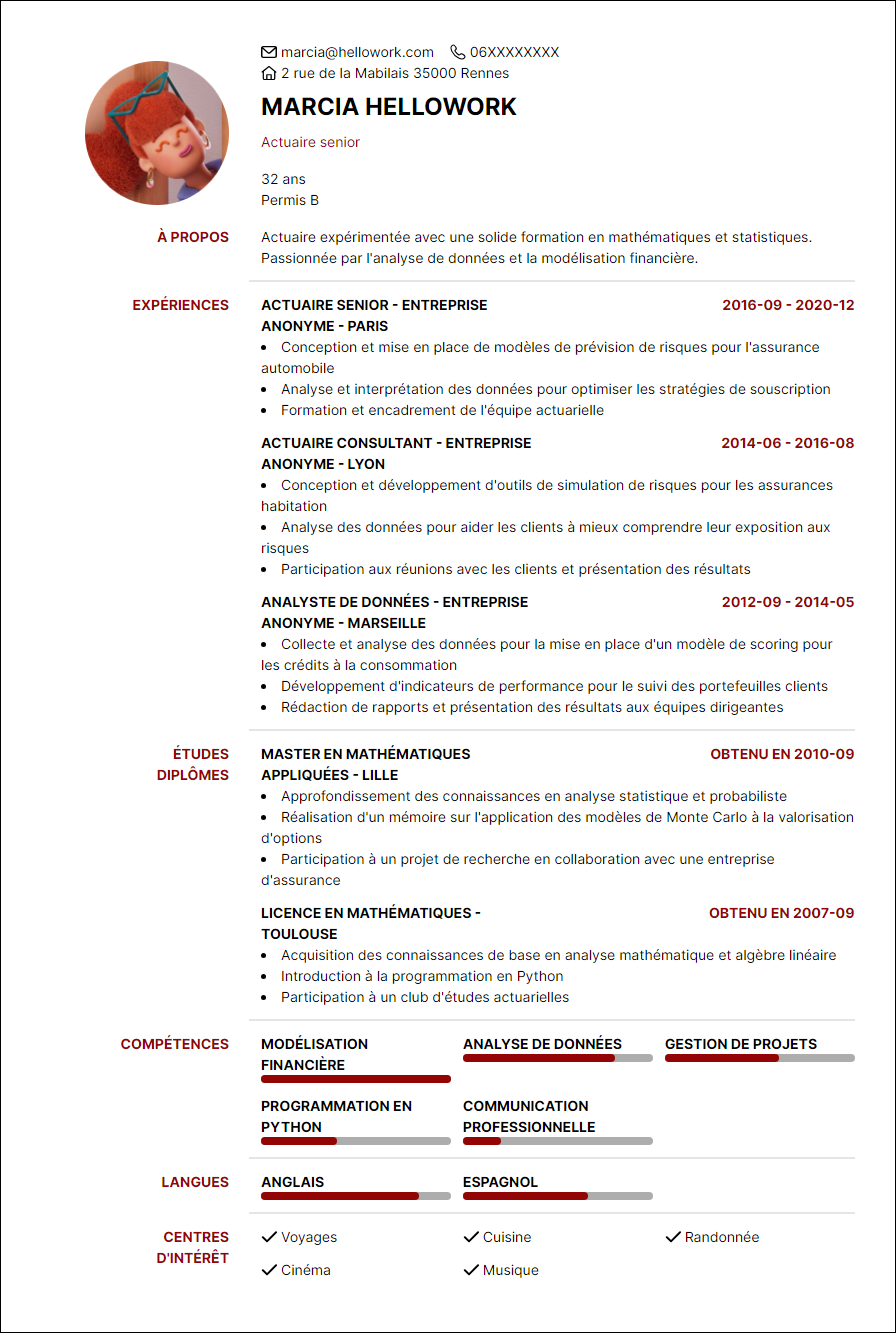 Modèle CV Actuaire Exemple CV Actuaire