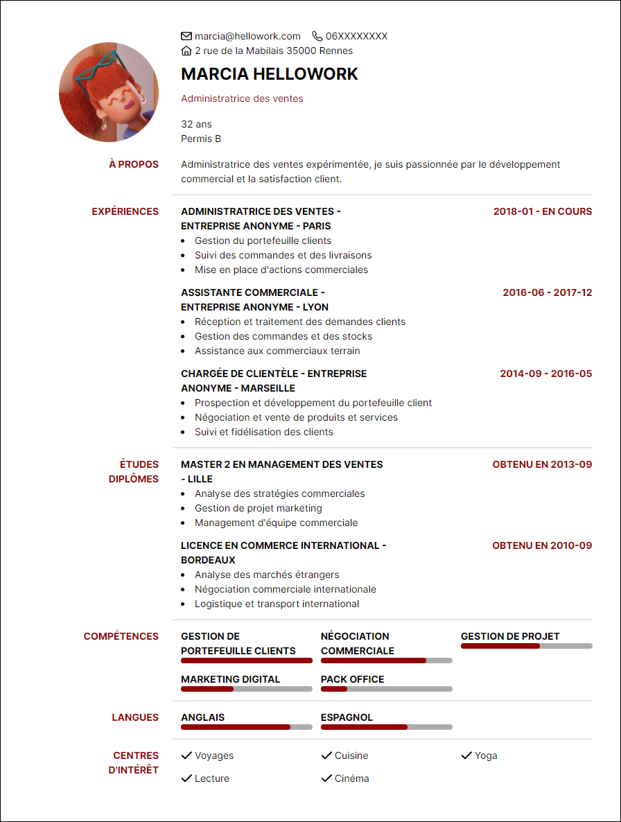 Modèle CV Administrateur des ventes Exemple CV Administrateur des ventes