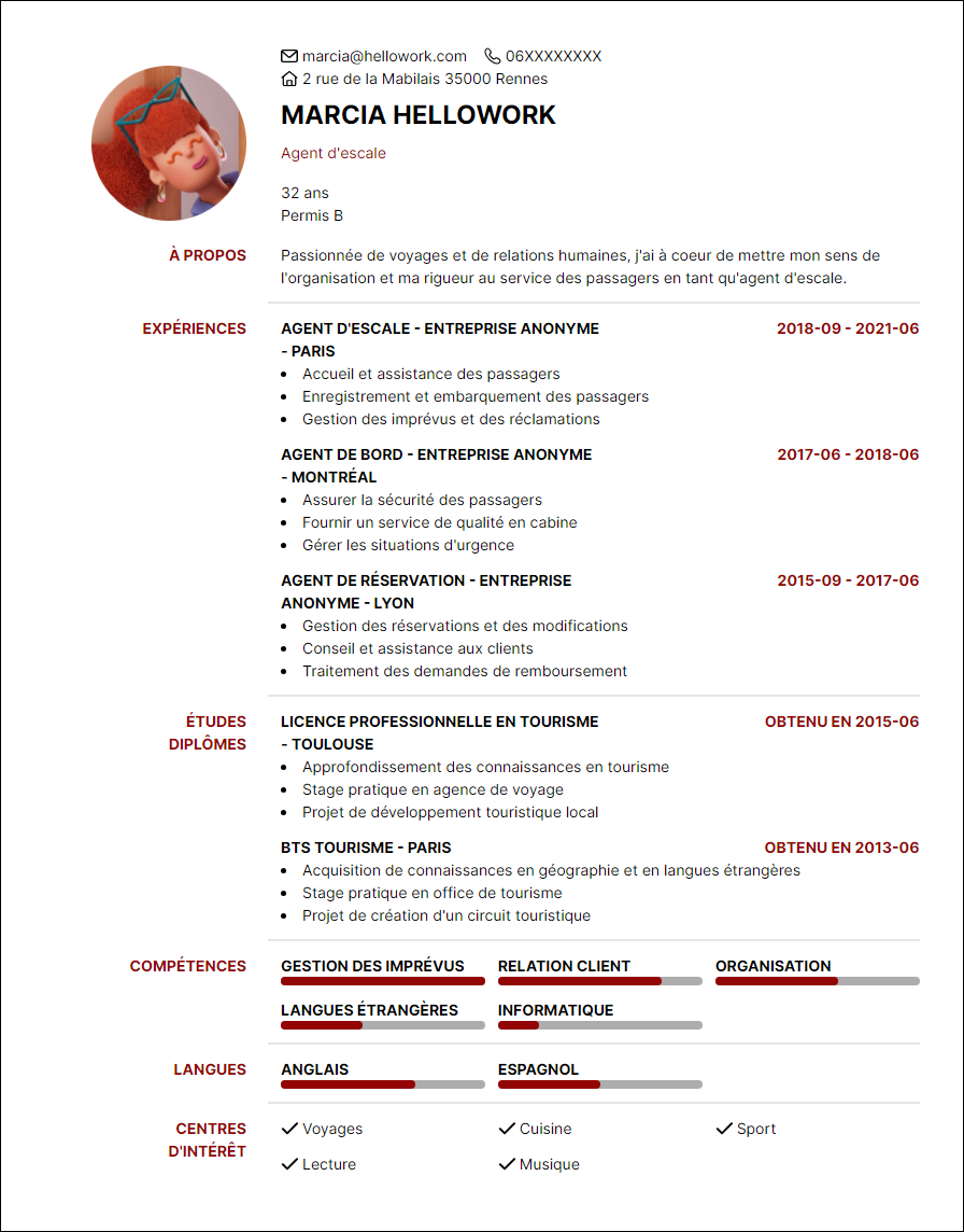 Modèle CV Agent d'escale Exemple CV Agent d'escale