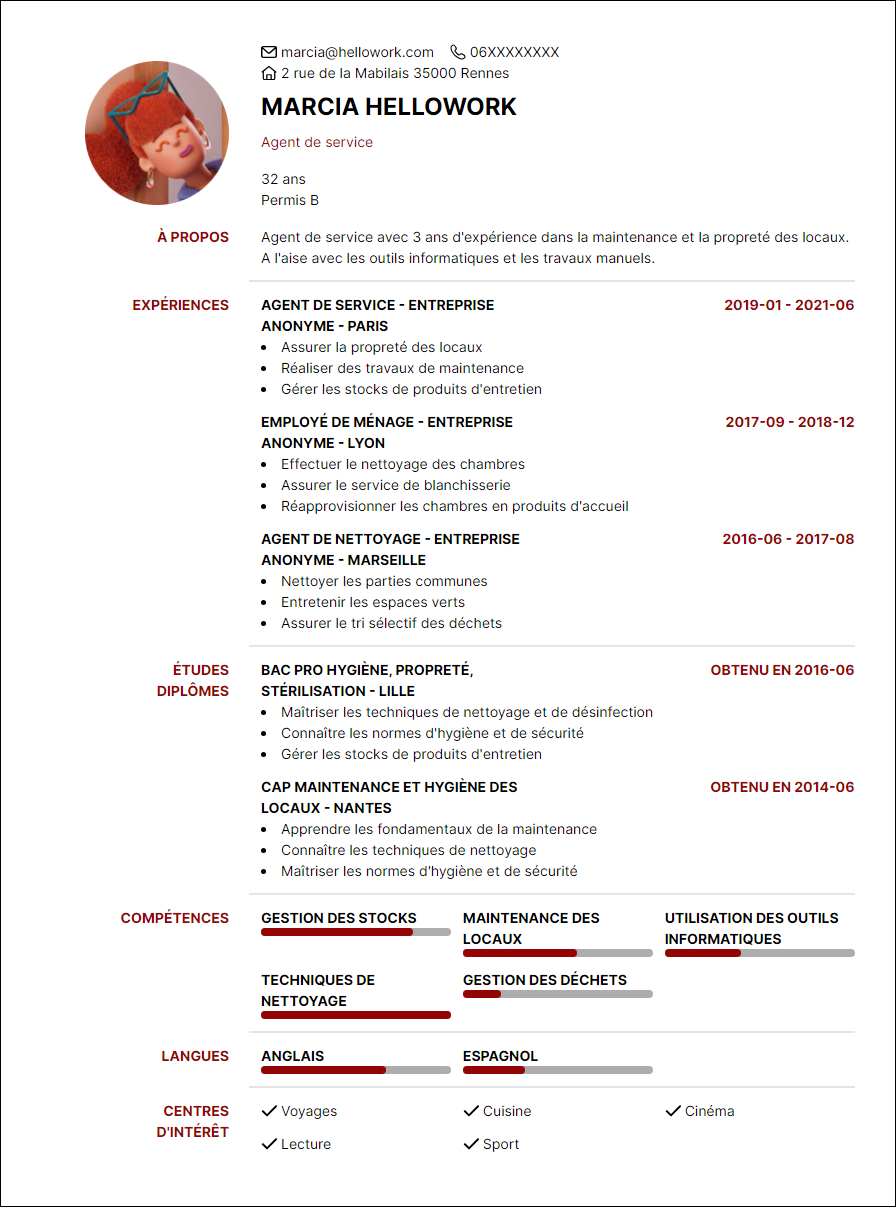 Modèle CV Agent de service Exemple CV Agent de service