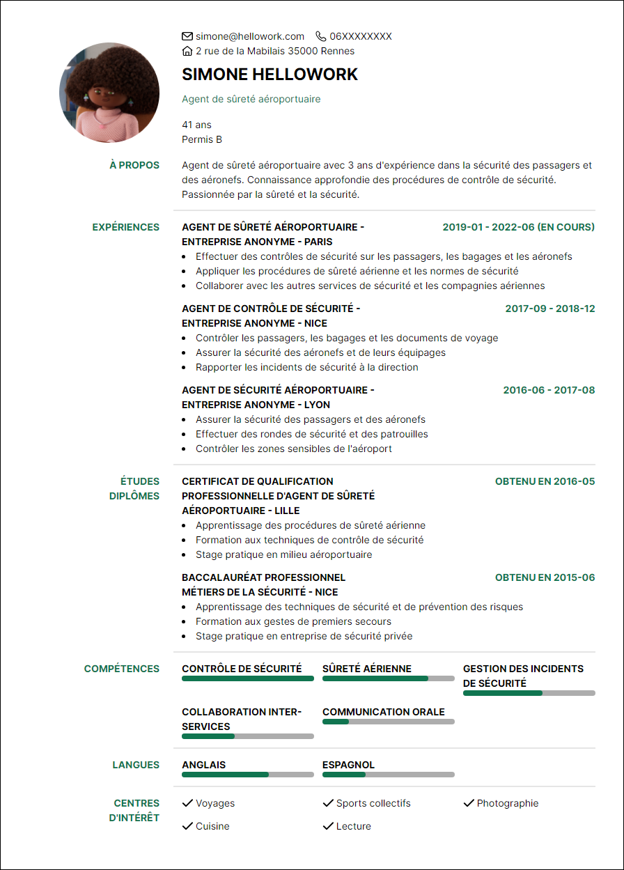 Modèle CV Agent de sûreté aéroportuaire Exemple CV Agent de sûreté aéroportuaire