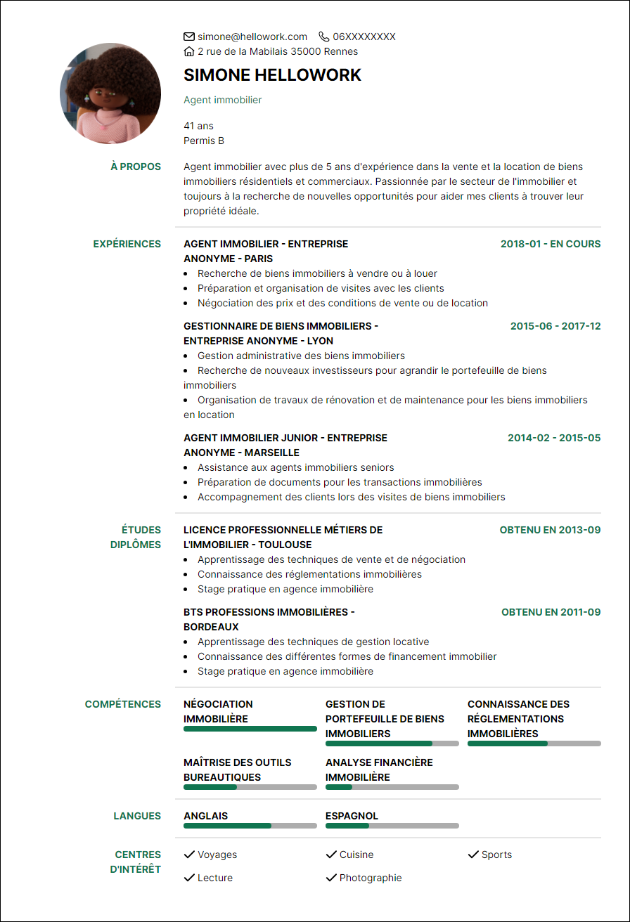 Modèle CV Agent immobilier Exemple CV Agent immobilier