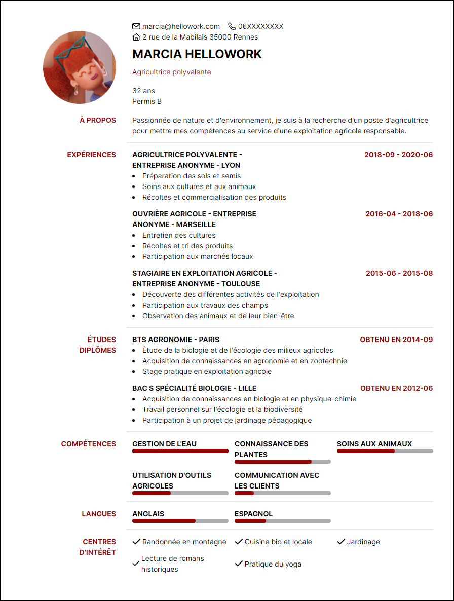 Modèle CV Agriculteur Exemple CV Agriculteur