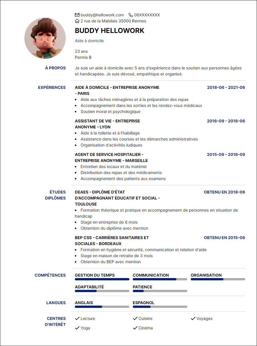 Modèle CV Aide à domicile Exemple CV Aide à domicile