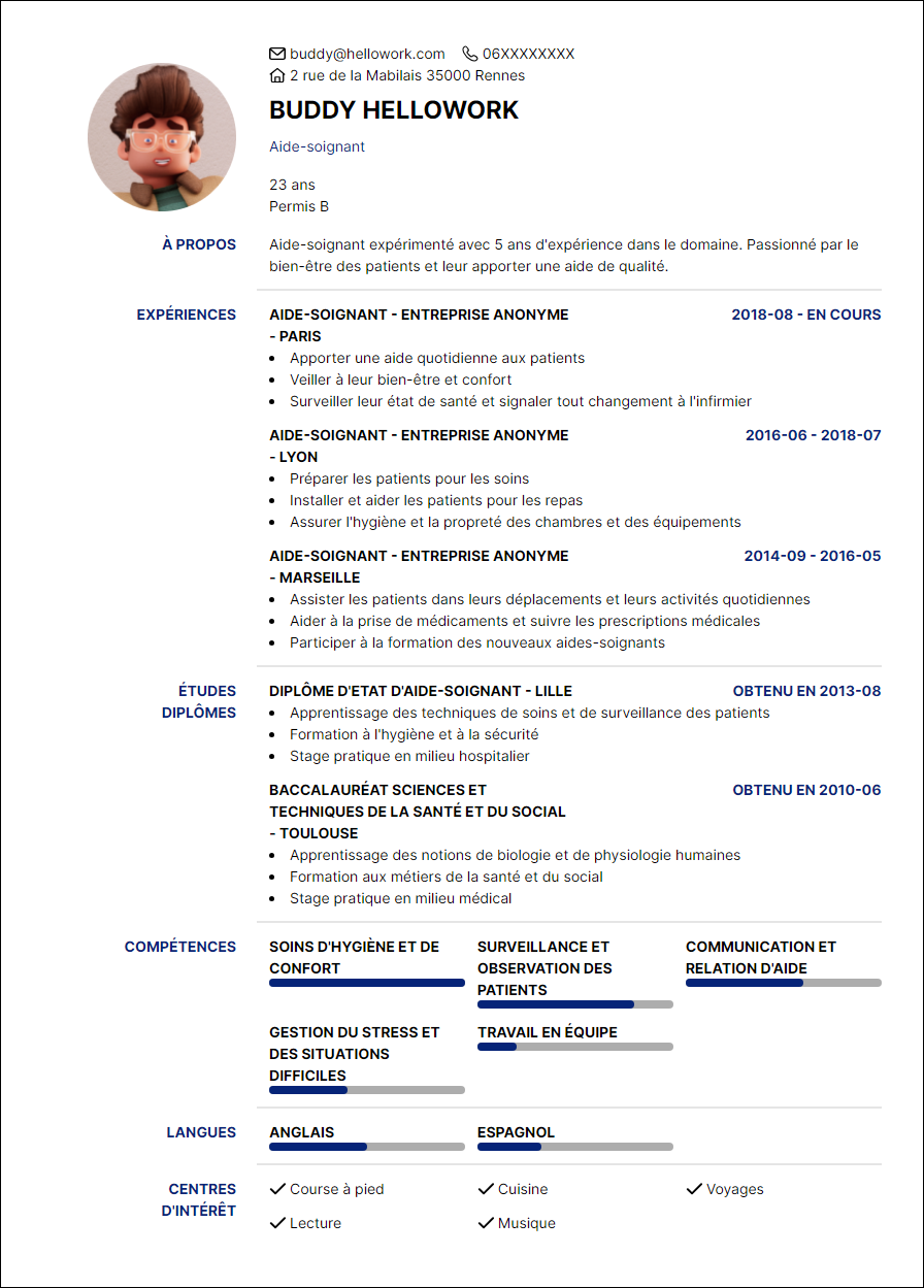 Modèle CV Aide-soignant Exemple CV Aide-soignant