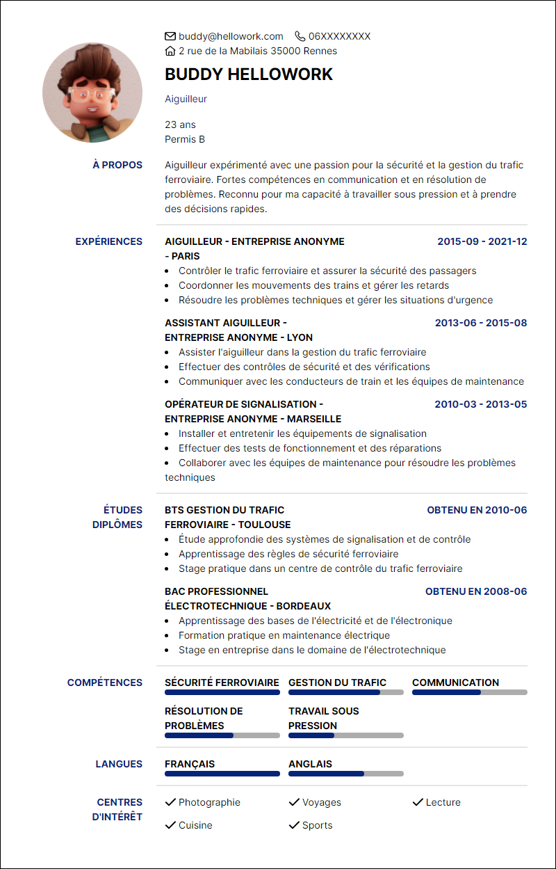Modèle CV Aiguilleur Exemple CV Aiguilleur