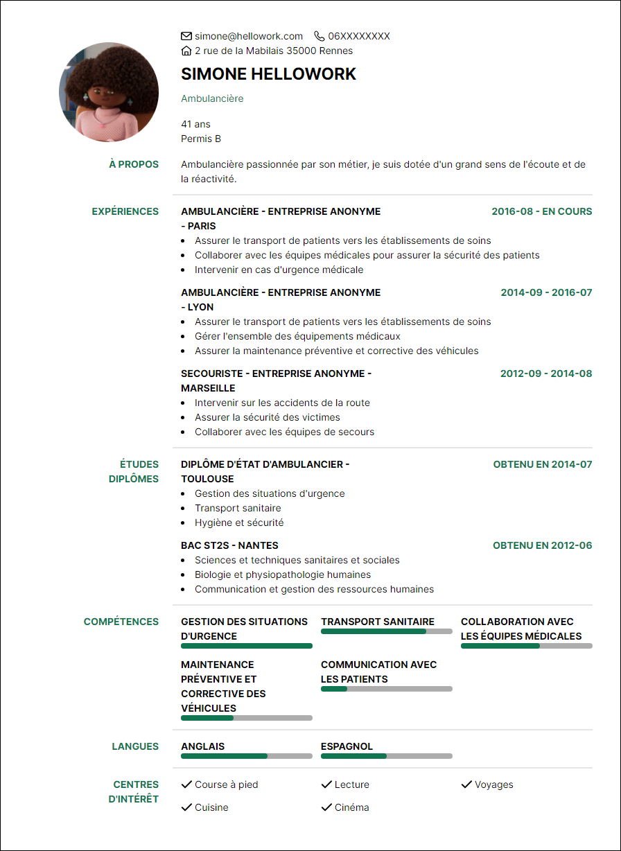 Modèle CV Ambulancier Exemple CV Ambulancier