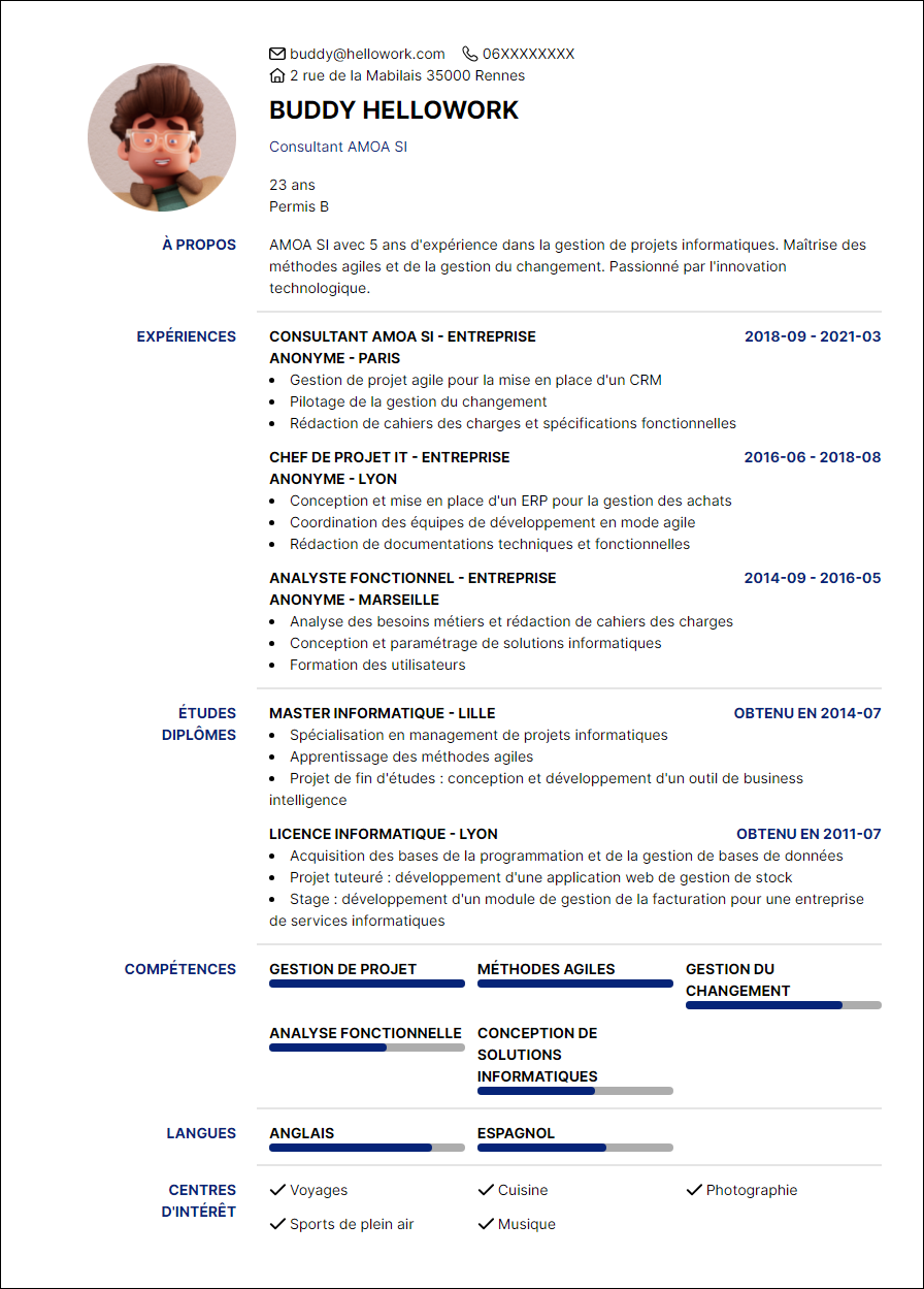 Modèle CV Chef de projet AMOA Exemple CV Chef de projet AMOA