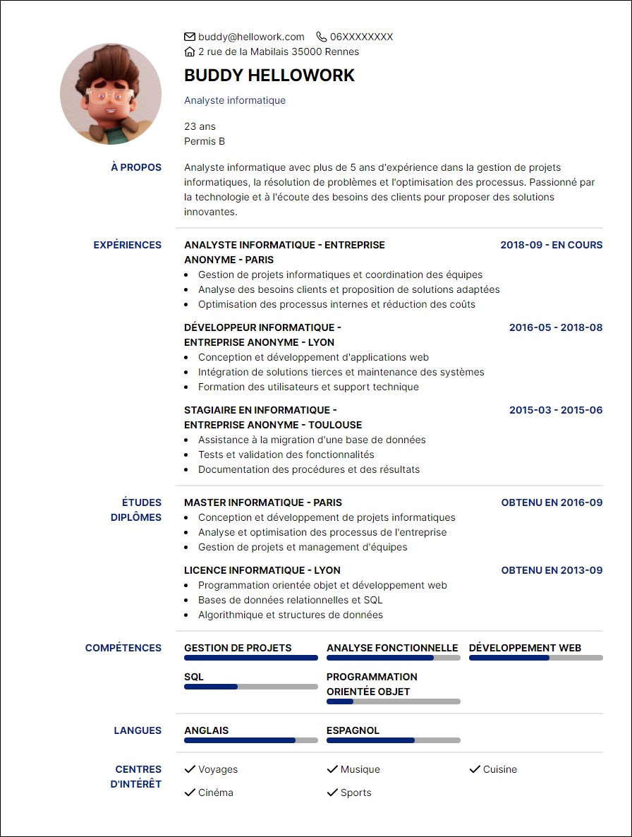 Modèle CV Analyste informatique Exemple CV Analyste informatique