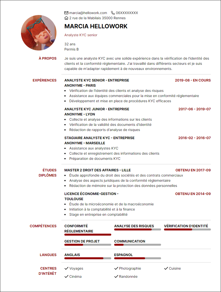 Modèle CV Analyste KYC Exemple CV Analyste KYC