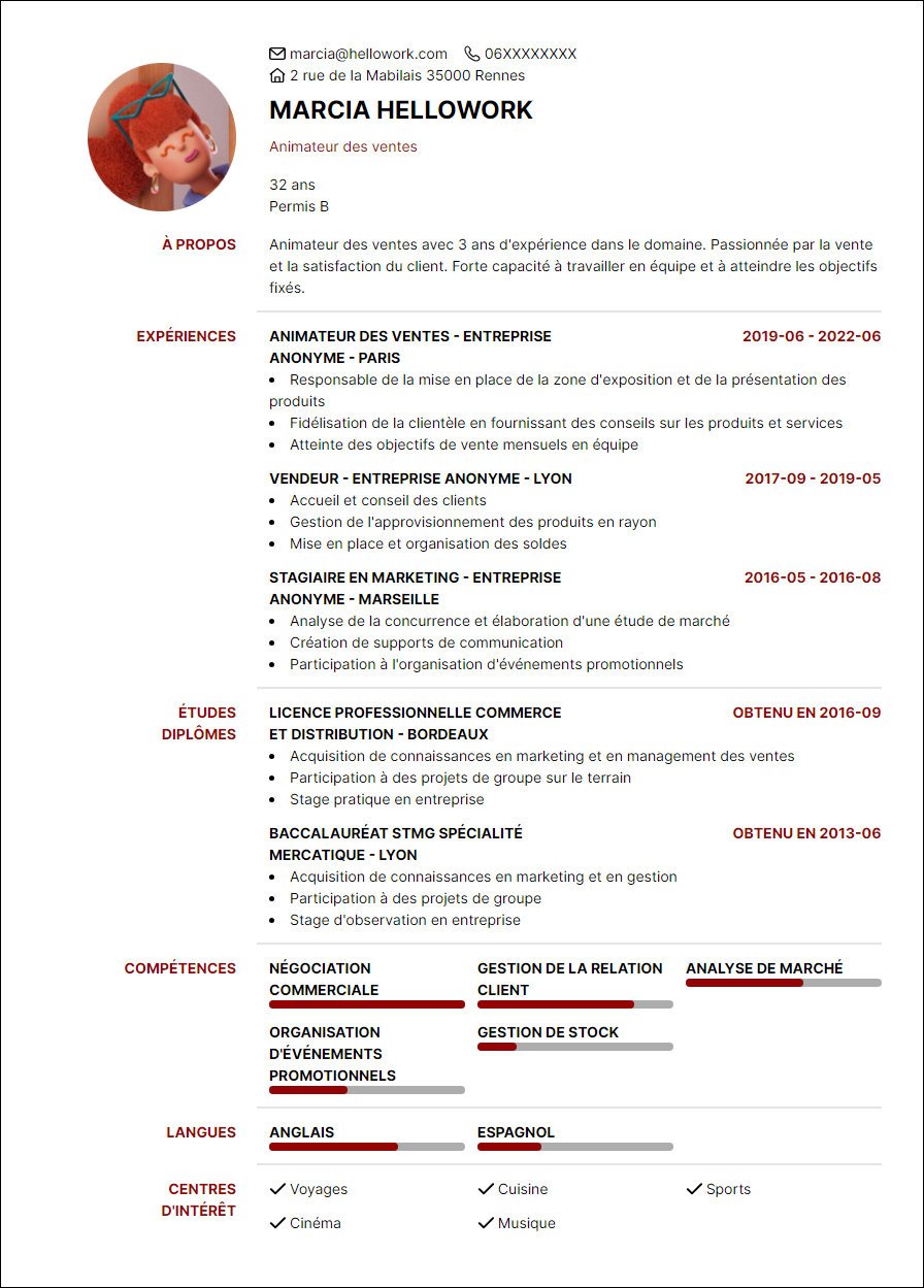 Modèle CV Animateur des ventes Exemple CV Animateur des ventes
