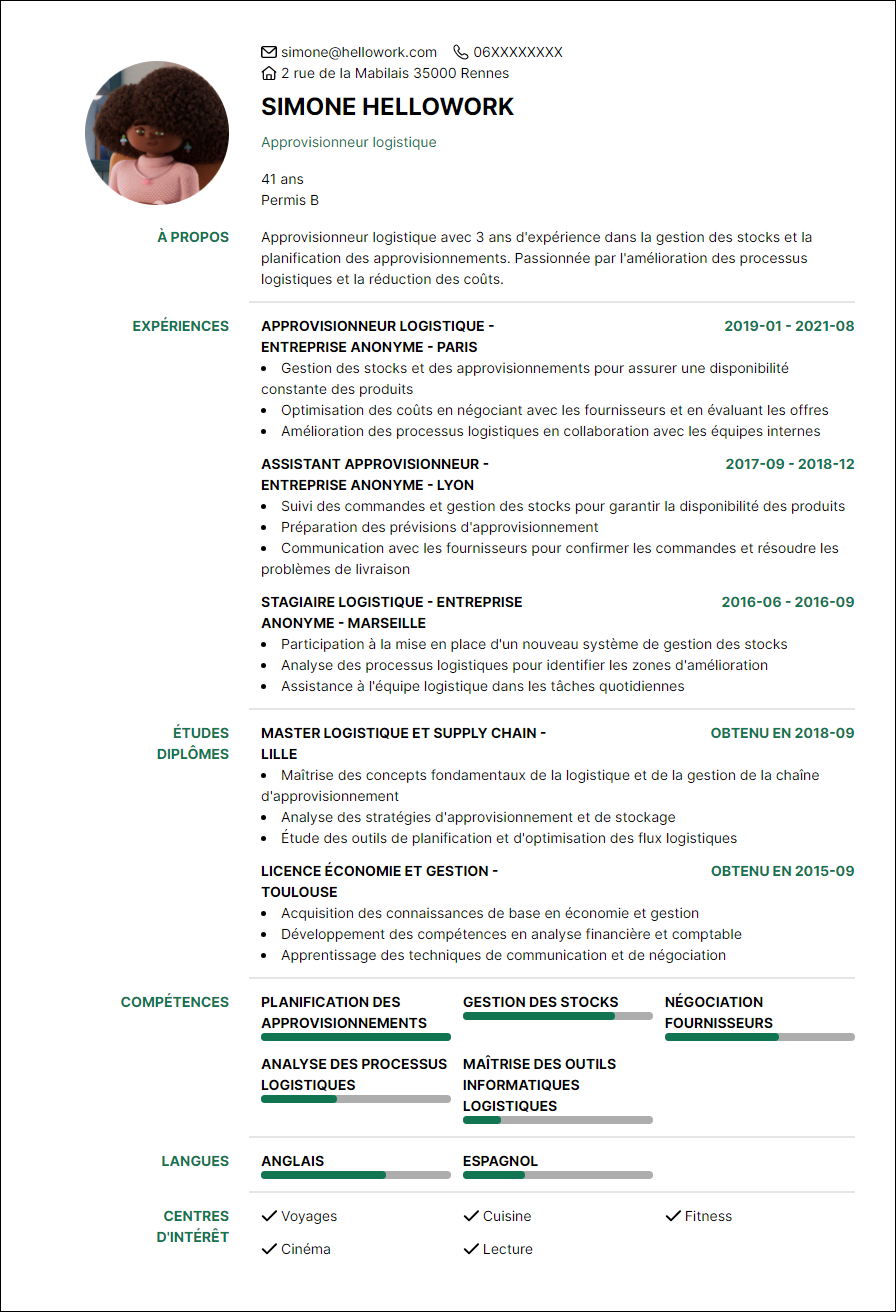 Modèle CV Approvisionneur logistique Exemple CV Approvisionneur logistique
