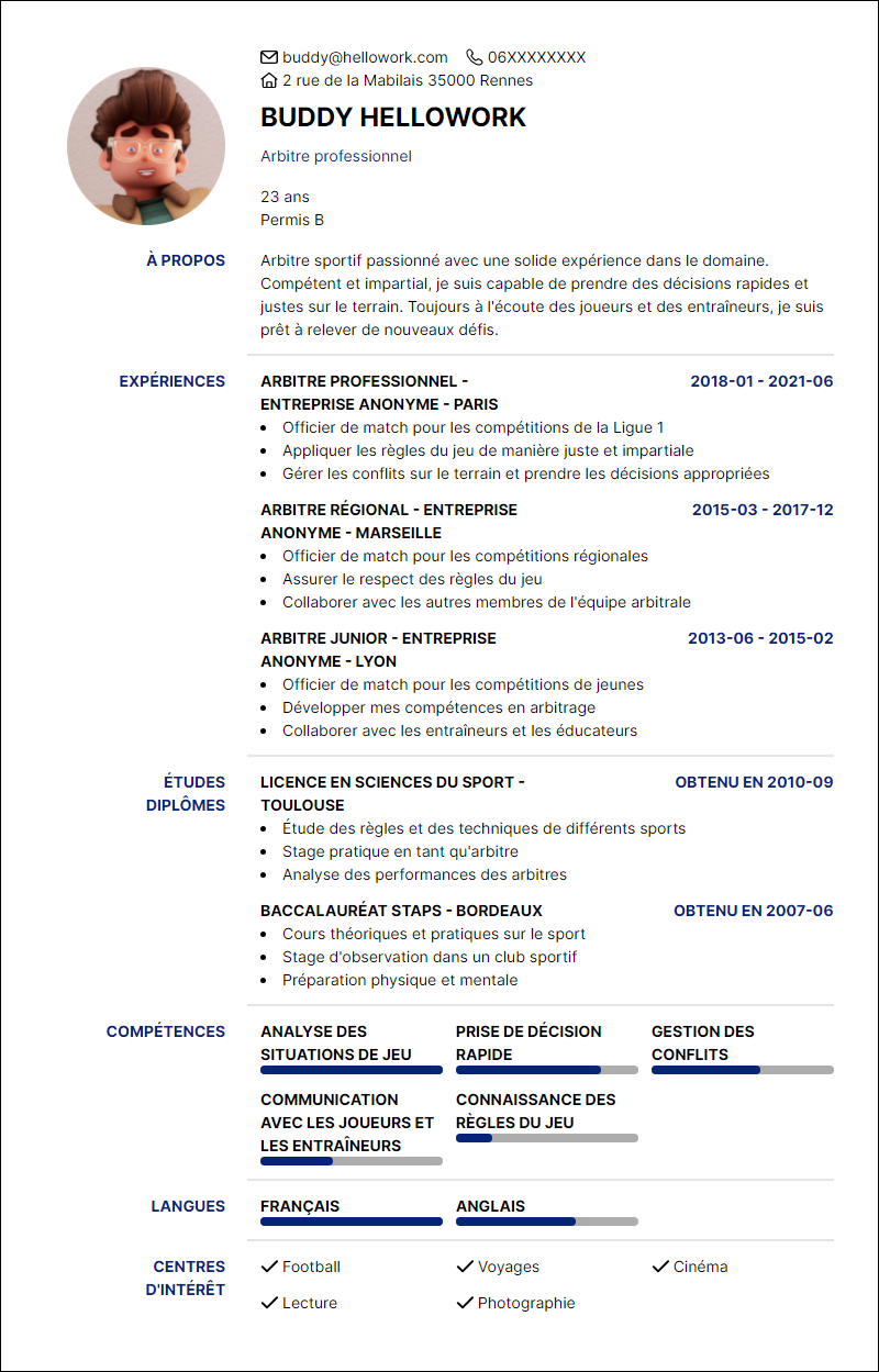 Modèle CV Arbitre Exemple CV Arbitre