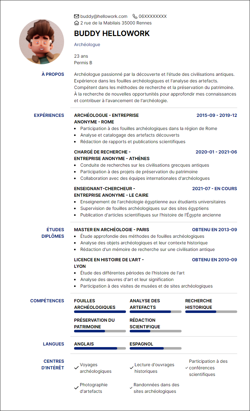 Modèle CV Archéologue Exemple CV Archéologue