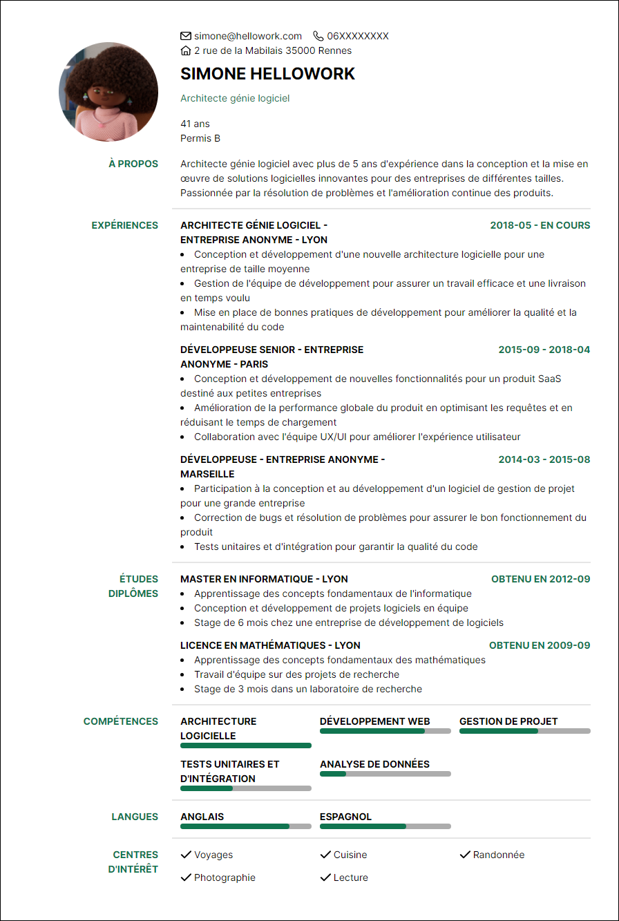 Modèle CV Architecte logiciel Exemple CV Architecte logiciel