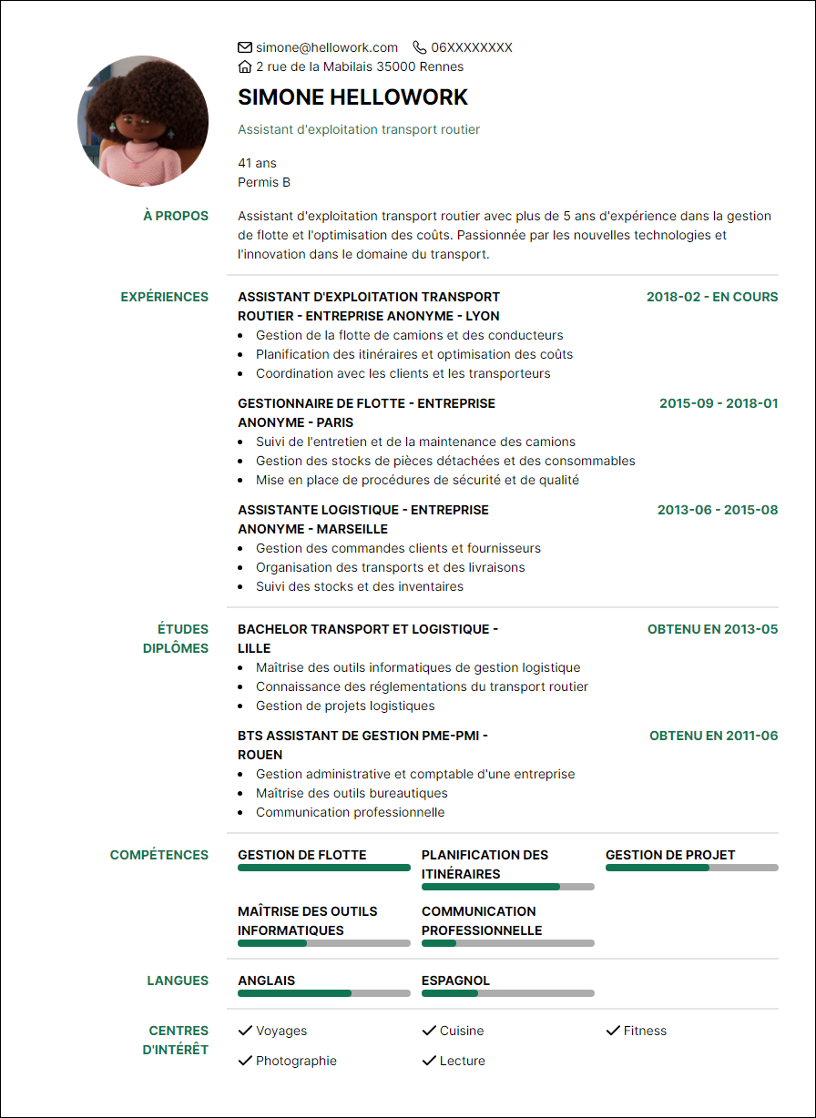 Modèle CV Assistant transport Exemple CV Assistant transport