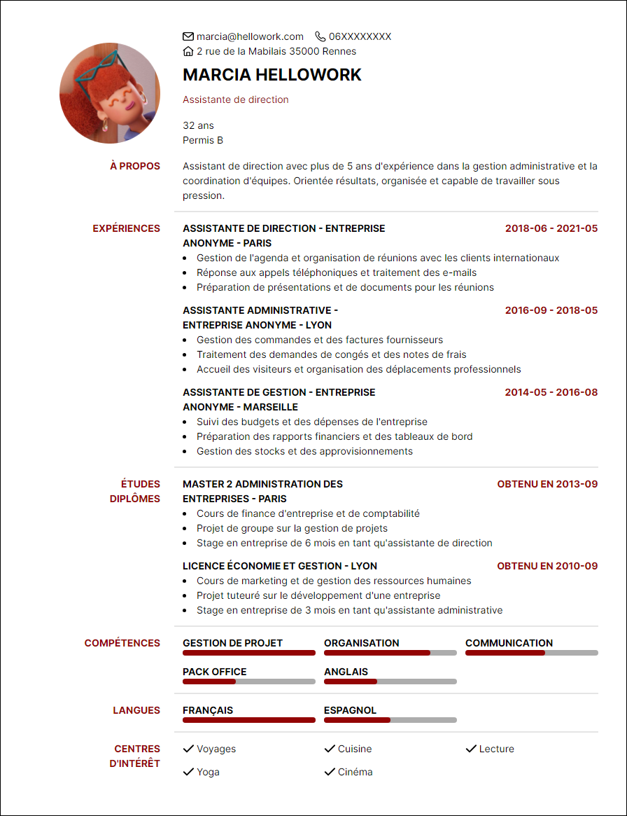 Modèle CV Assistante de direction Exemple CV Assistante de direction