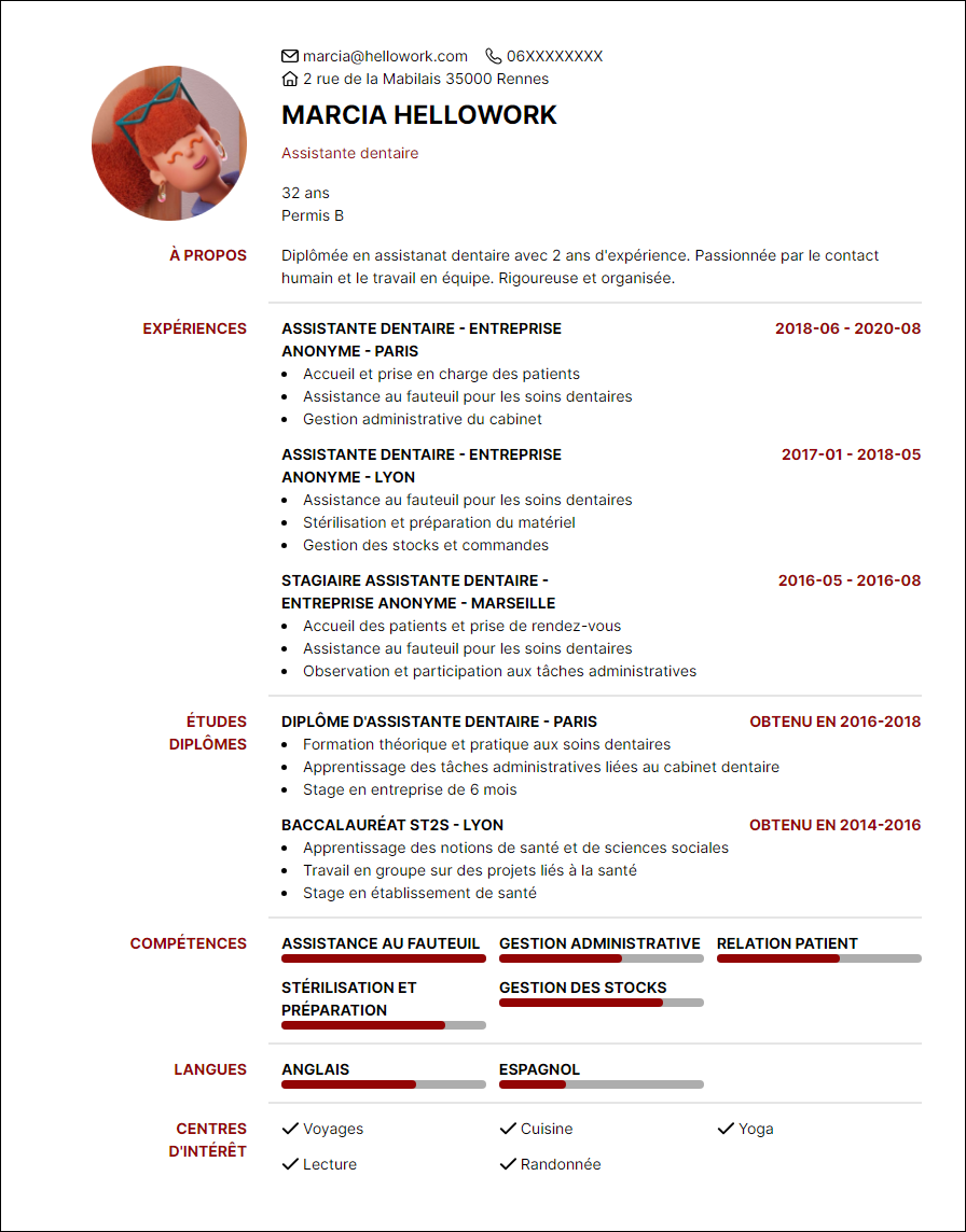 Modèle CV Assistante dentaire Exemple CV Assistante dentaire