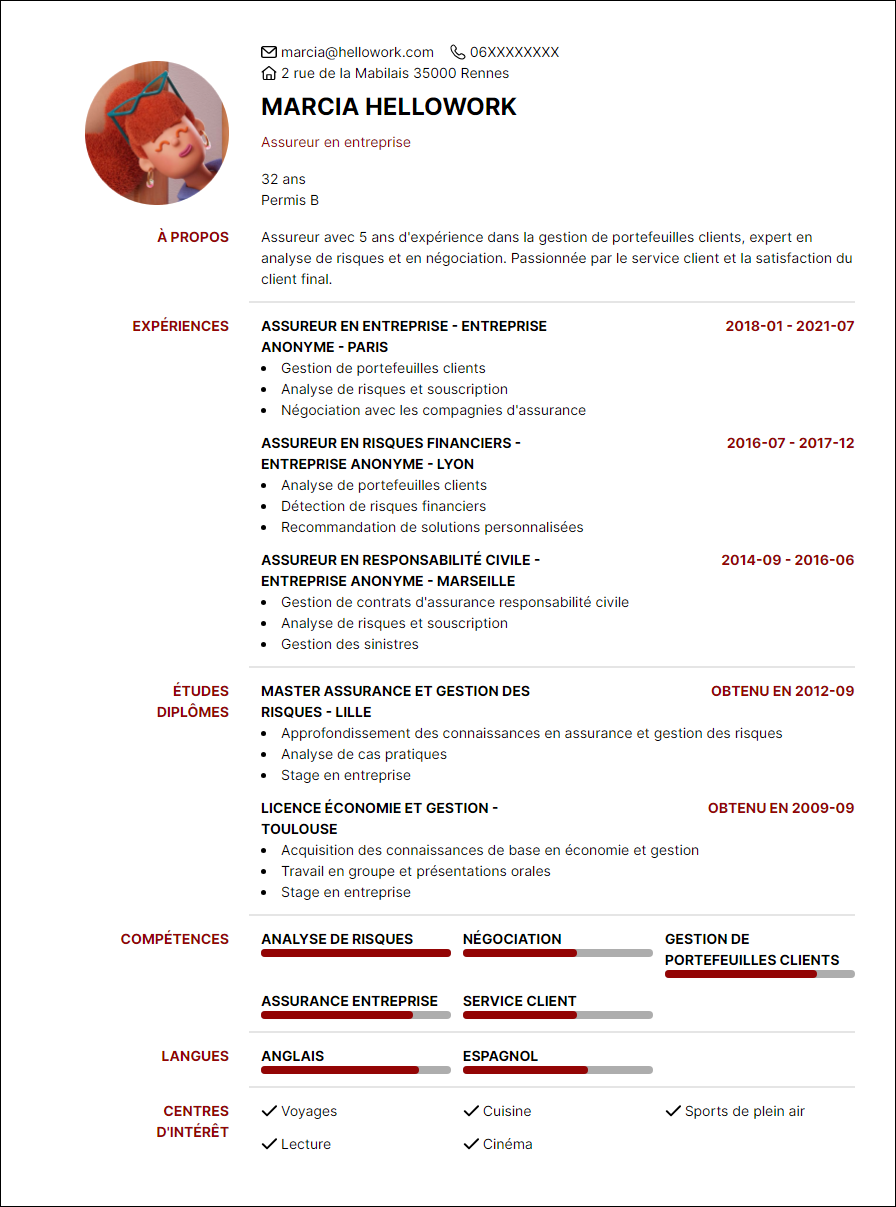 Modèle CV Assureur Exemple CV Assureur