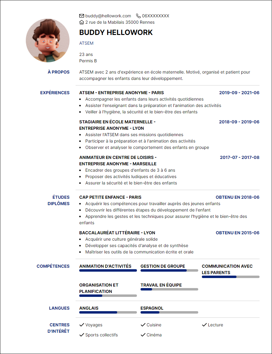 Modèle CV ATSEM Exemple CV ATSEM