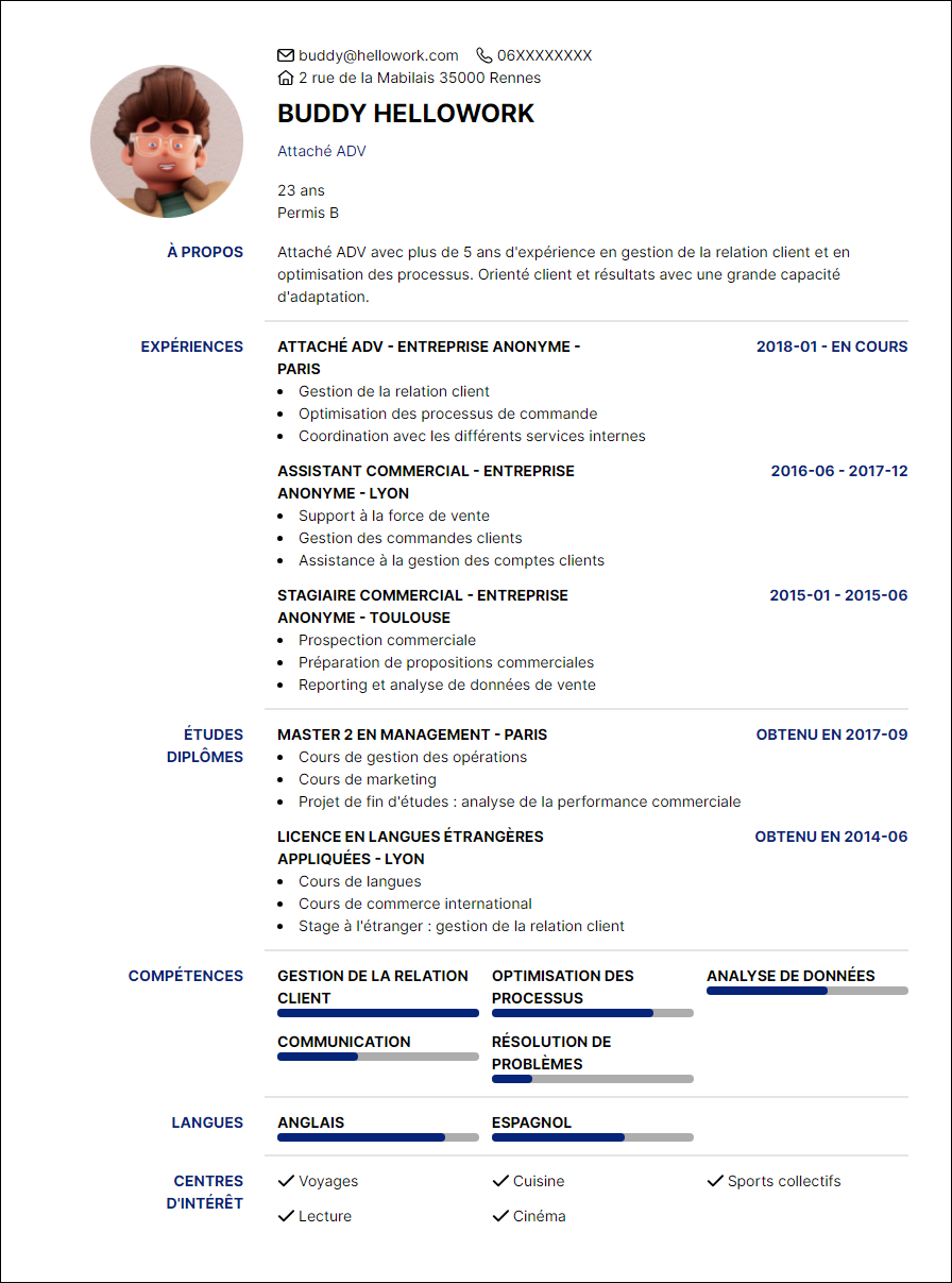 Modèle CV Assistant ADV Exemple CV Assistant ADV