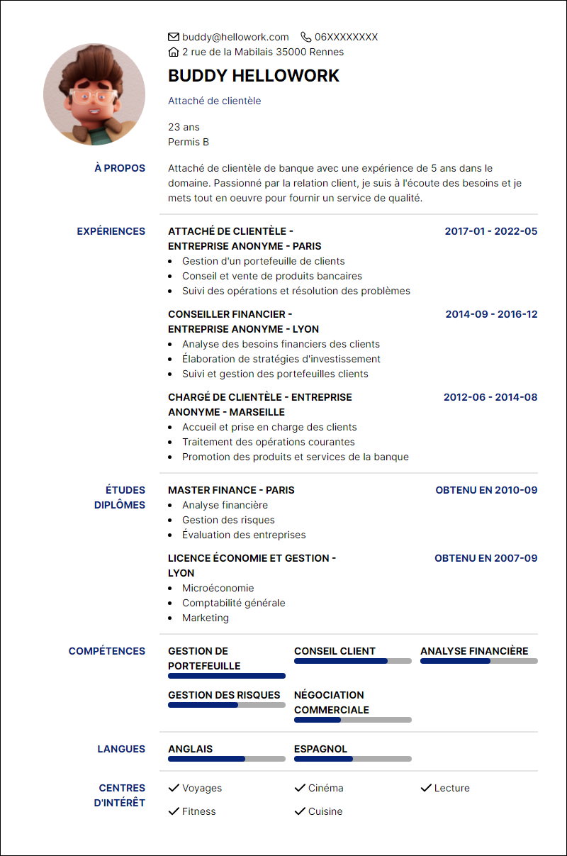 Modèle CV Chargé clientèle banque Exemple CV Chargé clientèle banque