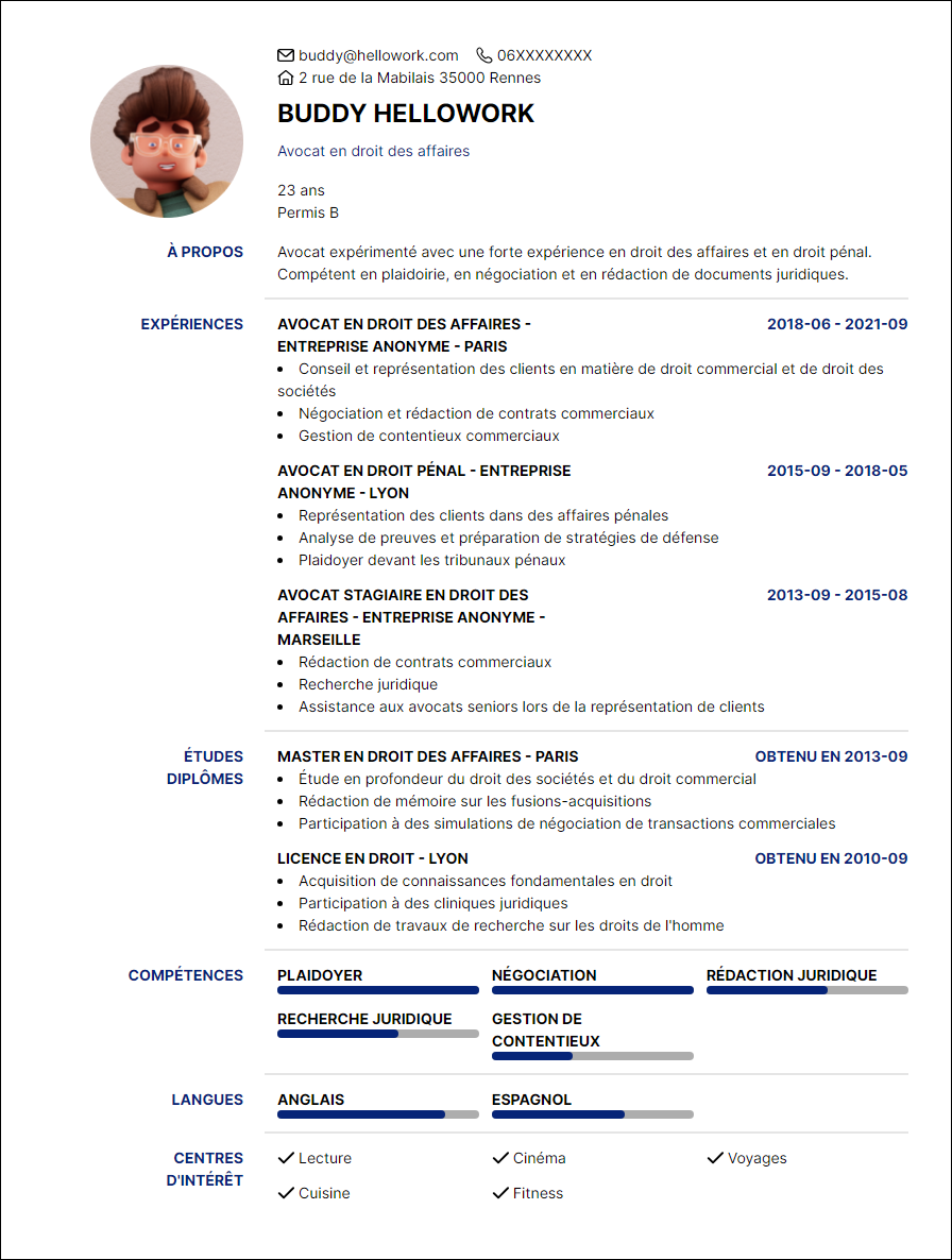 Modèle CV Avocat Exemple CV Avocat