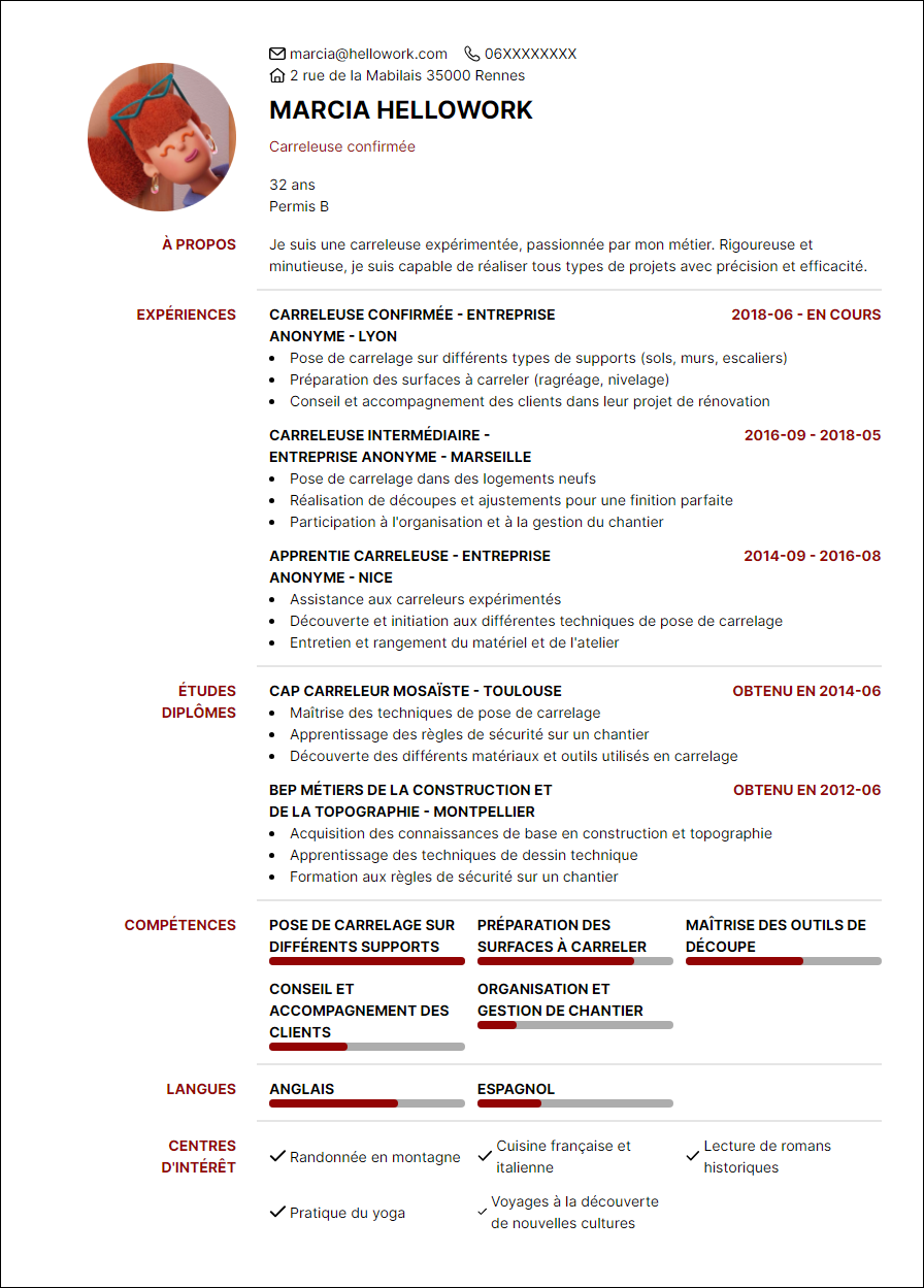 Modèle CV Carreleur Exemple CV Carreleur