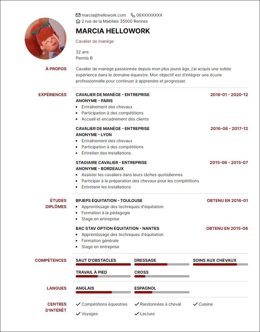 Modèle CV Cavalier professionnel Exemple CV Cavalier professionnel
