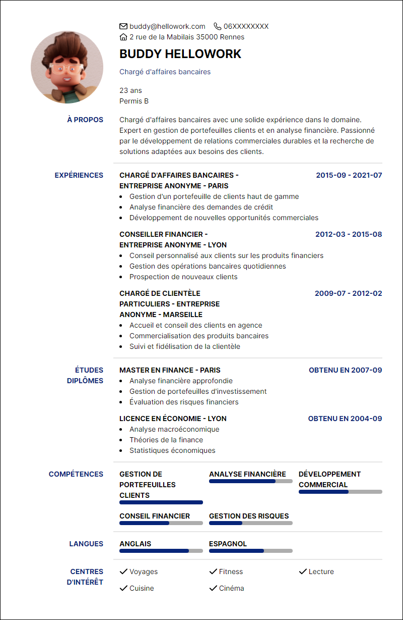Modèle CV Chargé d'affaires entreprises Exemple CV Chargé d'affaires entreprises