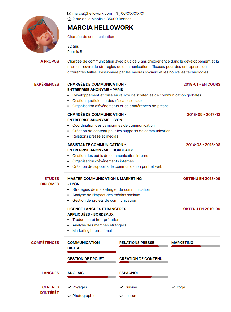 Modèle CV Chargé de communication Exemple CV Chargé de communication