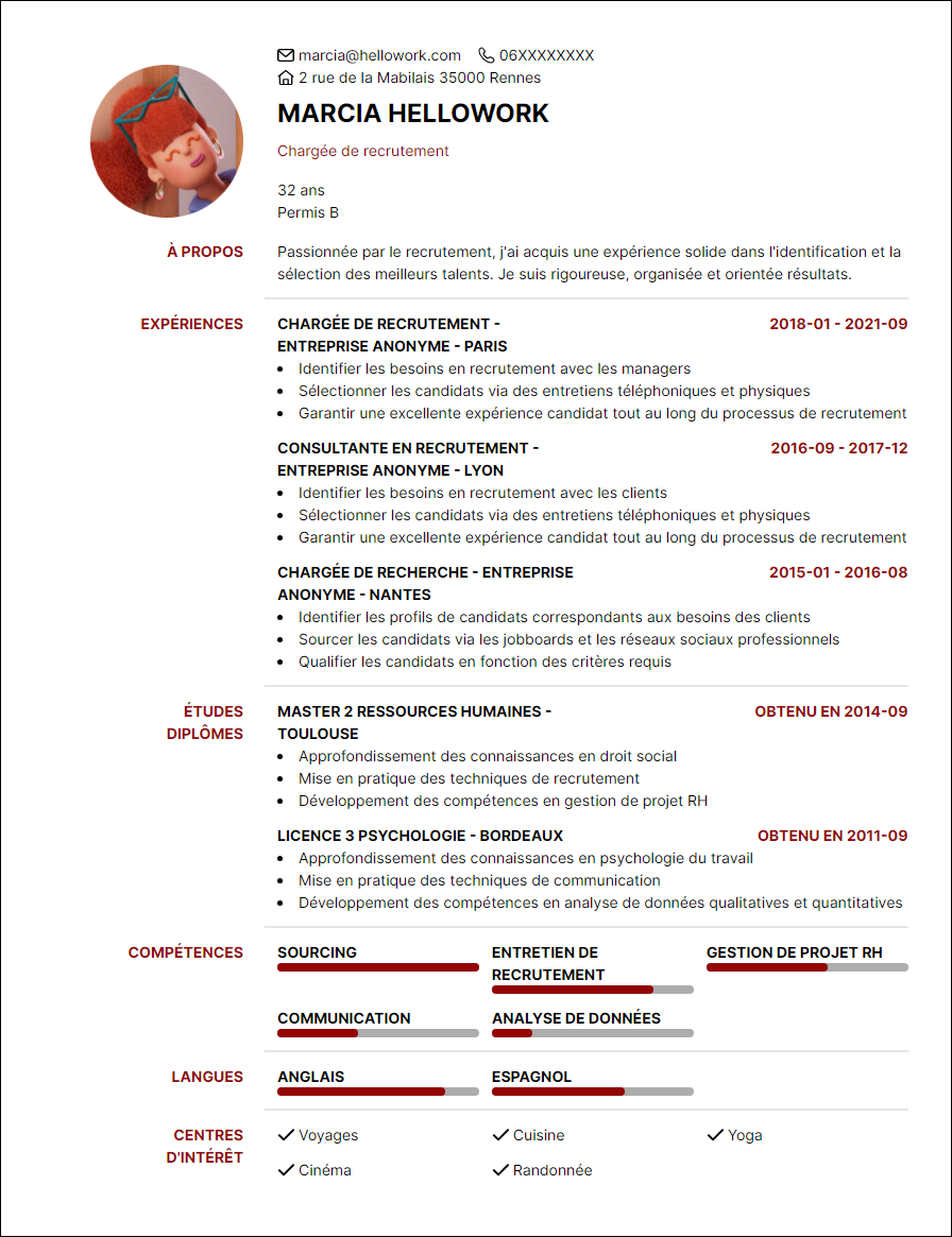 Modèle CV Chargé de recrutement Exemple CV Chargé de recrutement