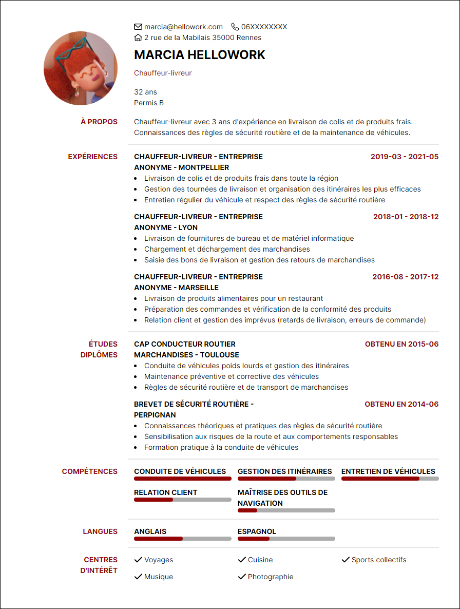 Modèle CV Chauffeur-livreur Exemple CV Chauffeur-livreur