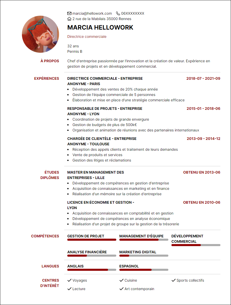 Modèle CV Chef d'entreprise Exemple CV Chef d'entreprise