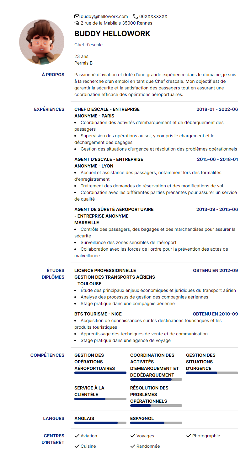 Modèle CV Chef d'escale Exemple CV Chef d'escale