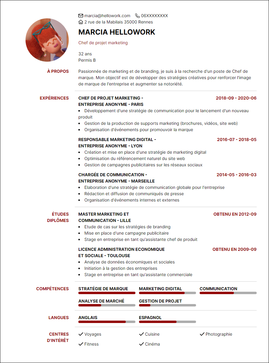 Modèle CV Chef de marque Exemple CV Chef de marque